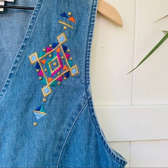 vintage vsco 90s denim funky hippy gold aztec vest - Picture 4 of 6